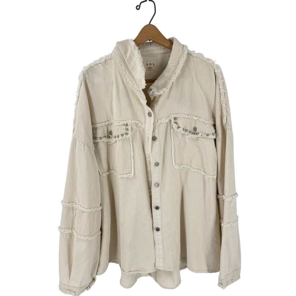 POL Denim Shacket 3XL Oversized Distressed Studded Plus Size Western Coastal